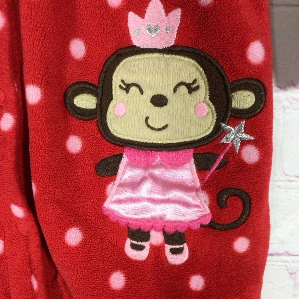 Carter’s Super-Cute Red And Pink Polka Dot Princess Fleece Romper - Size 24M